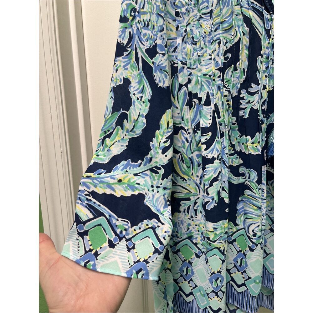 Lilly Pulitzer Women’s Floral Print 3/4 Sleeves V-Neck Tassel Blouse XS - Picture 6 of 14